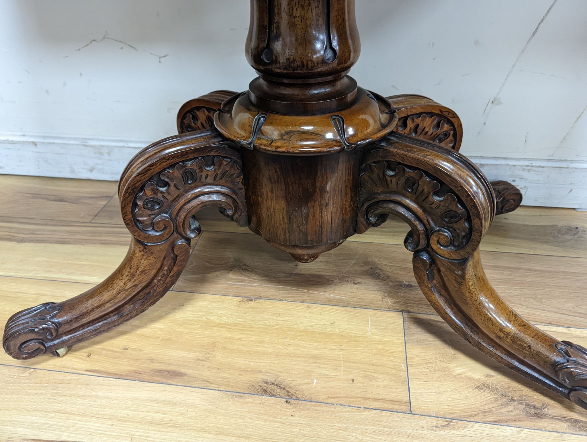 A good William IV rectangular rosewood folding card table, stamped with makers mark internally ‘T. Phillips, cabinet & chair manufacturer, 18 Finsbury Place, South Finsbury Square, London’ width 91cm, depth 45cm, height